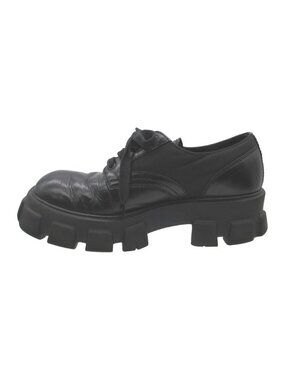 Prada Shoes Derby Monolith Brushed Leather and Nylon Lace-up Trim Platform Black